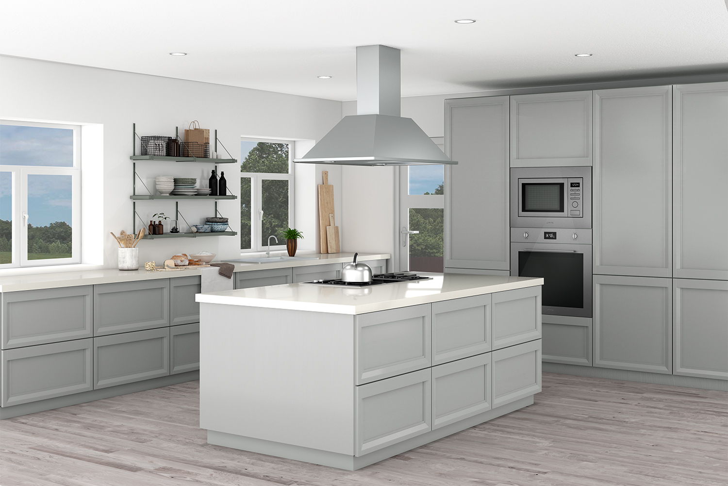 Cocina con isla gris